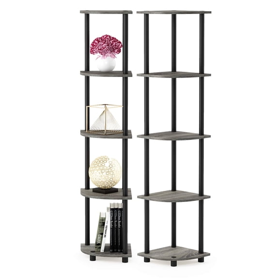 Pemberly Row Wood 5-Tier Corner Display Rack in Oak Gray/Black (Set of 2)