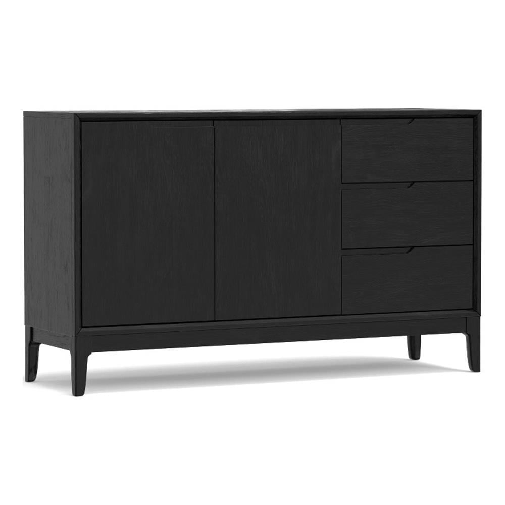 Vintage Black 60" Wood Sideboard with Drawers and Cabinets