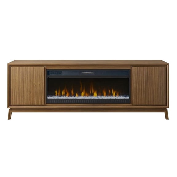 Pemberly Row Wood 80" Fireplace Console with Doors Fully Assembled in Brown