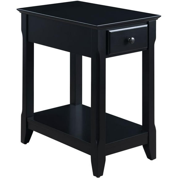 Pemberly Row Wood Accent Table with Storage Drawer and 1 Tier Shelf in Black