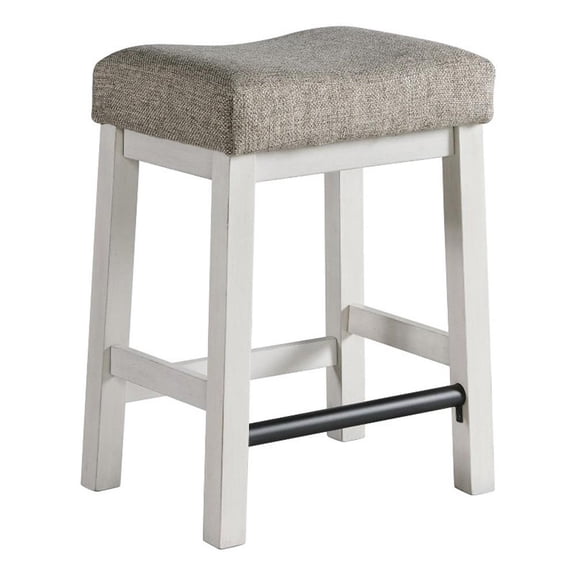 Pemberly Row Wood Backless Stool with Cushion Seat White (Set of 2)