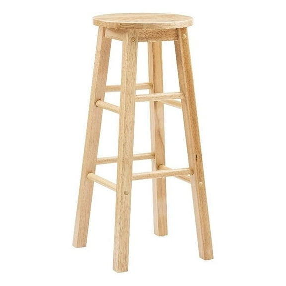 Pemberly Row Wood Bar Stool Chair in Natural With Round Seat & Footrest