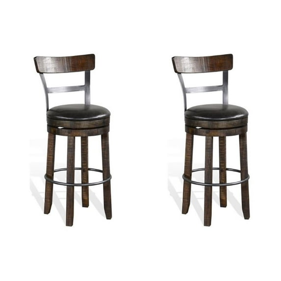 Pemberly Row Wood Bar Stool Chair in Tobacco (Set of 2)