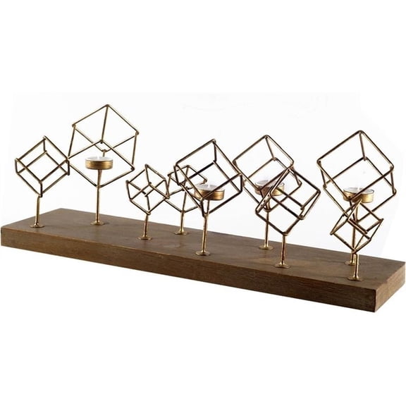 Pemberly Row Wood Base Brass Cube Tea Light Table Candle Holder