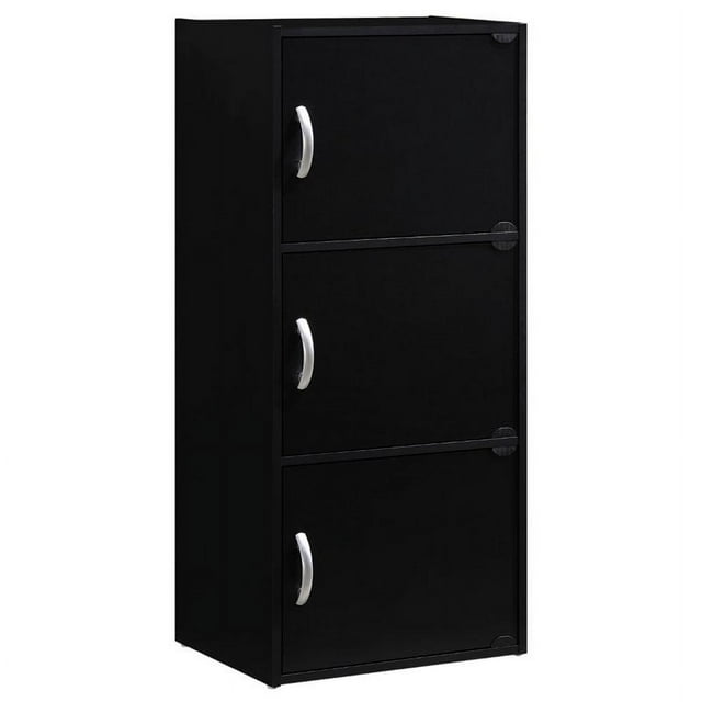 Pemberly Row Wood Bookcase with 3 Door/3 Shelf in Black