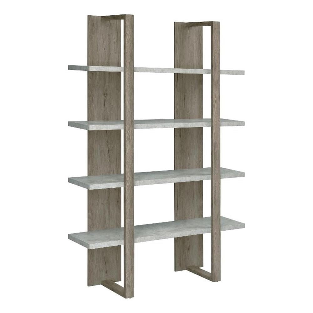 Pemberly Row Wood Bookcase with 4 Full-length Shelves Gray and Cement ...