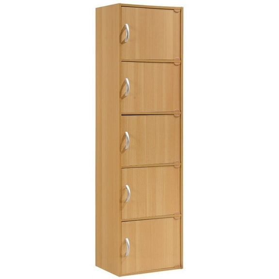 Pemberly Row Wood Bookcase with 5 Door/5 Shelf in Beech