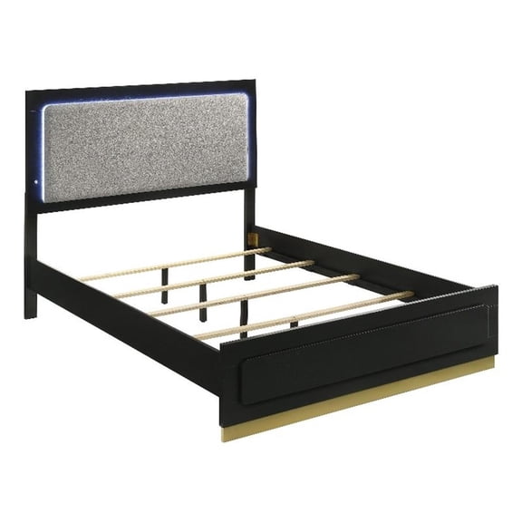 Pemberly Row Wood California King Bed with LED Headboard Black and Gray