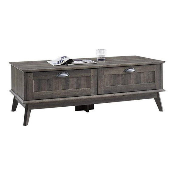 Pemberly Row Wood Center Coffee Table with 2 Drawers in Smoke Oak