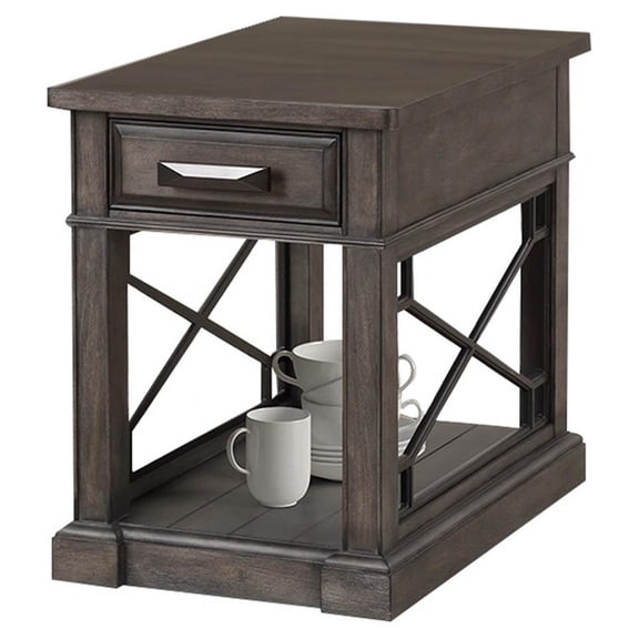 Pemberly Row Wood Chairside Table with Power Center and USB in Smokey Gray