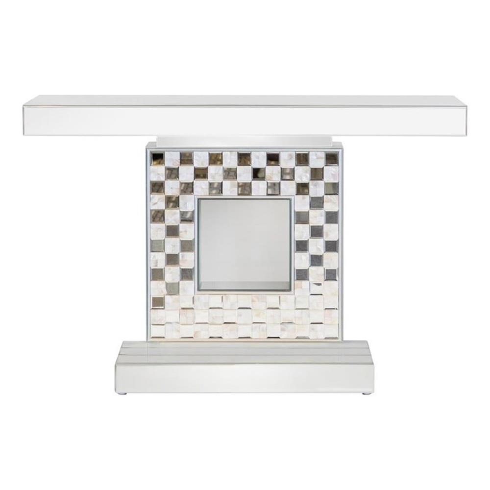 Pemberly Row Wood Checkerboard Square Base Console Table in Silver ...