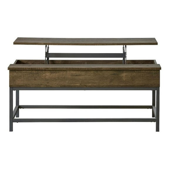 Pemberly Row Wood Coffee Table with Hidden Storage Brown Oak and Black