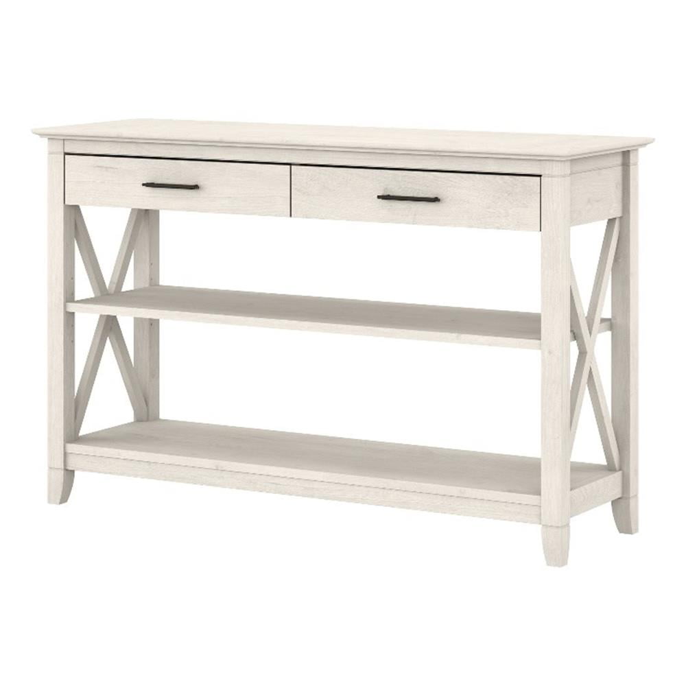 Pemberly Row Wood Console Table with Drawers and Shelves in Linen White ...