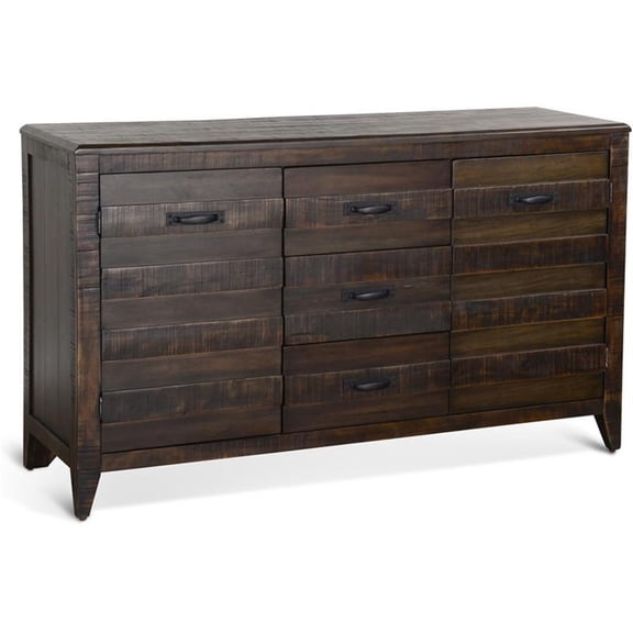 Pemberly Row Wood Dark Brown Dining Server Rectangular 60" Unassembled