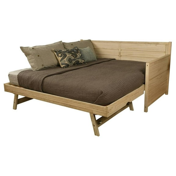 Pemberly Row Wood Daybed with Trundle in Weathered White with Mattresses