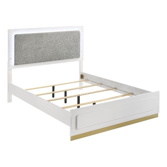 Pemberly Row Wood Eastern King Bed with LED Headboard White and Gray