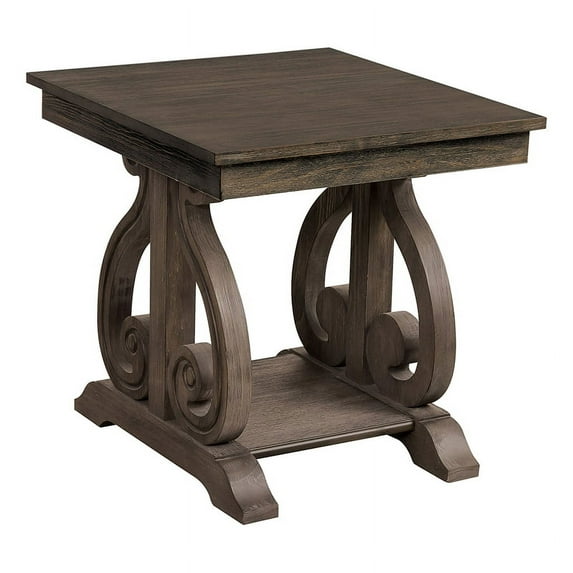 Pemberly Row Wood End Table with Lower Shelf in Distressed Dark Oak