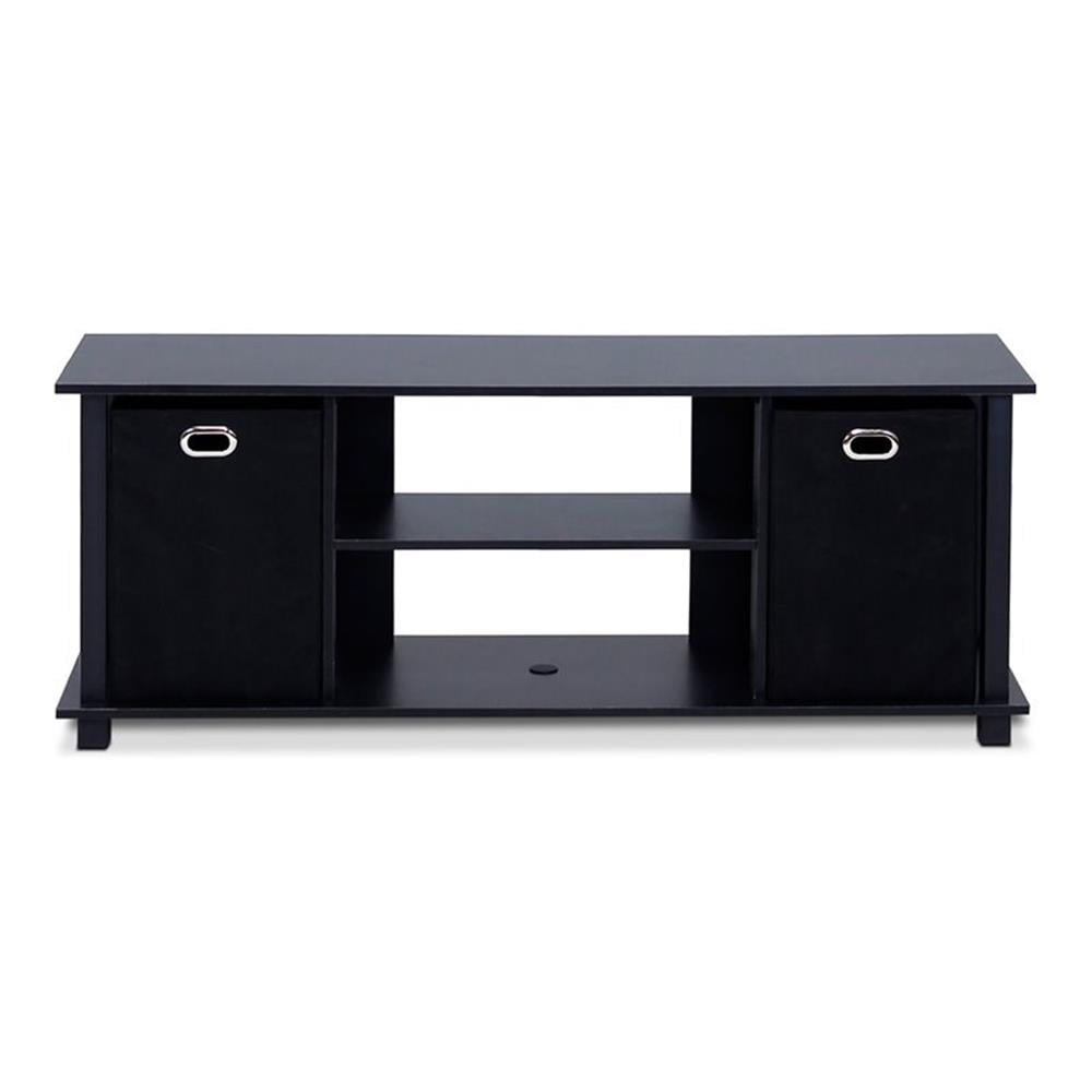 Pemberly Row Wood Entertainment Center w/Storage Bins for TV up to 50" in Black