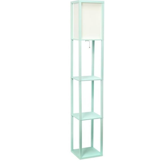 Pemberly Row Wood Etagere Shelving Floor Lamp in Aqua Blue with Cream Shade