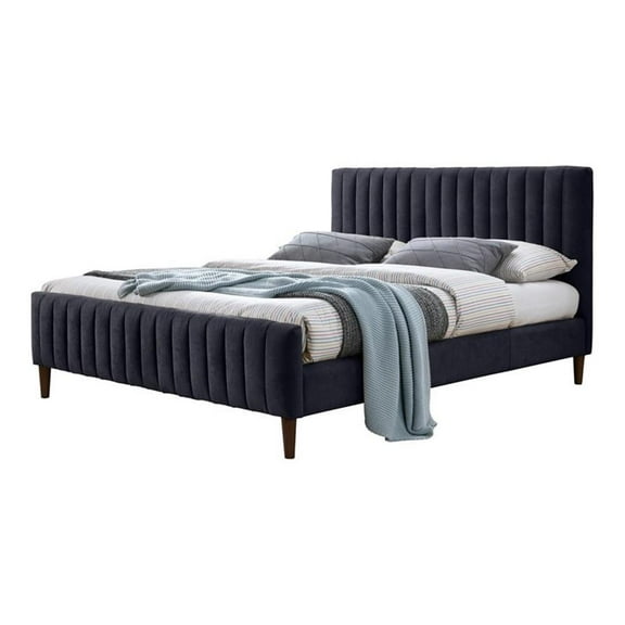 Pemberly Row Wood/Fabric Upholstered Queen Platform Bed in Blue
