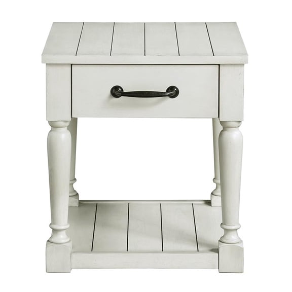 Pemberly Row Wood Farmhouse / Country White Alabaster End Table