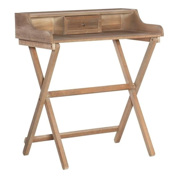 Pemberly Row Wood Folding Desk with Small Drawer in Rustic Brown Finish