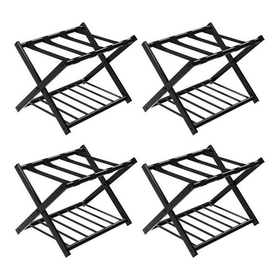 Pemberly Row Wood Folding Luggage Rack w/ Shoe Storage Holder - Black (Set of 4)