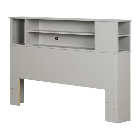 Pemberly Row Wood Full-Queen Bookcase Headboard in Soft Gray