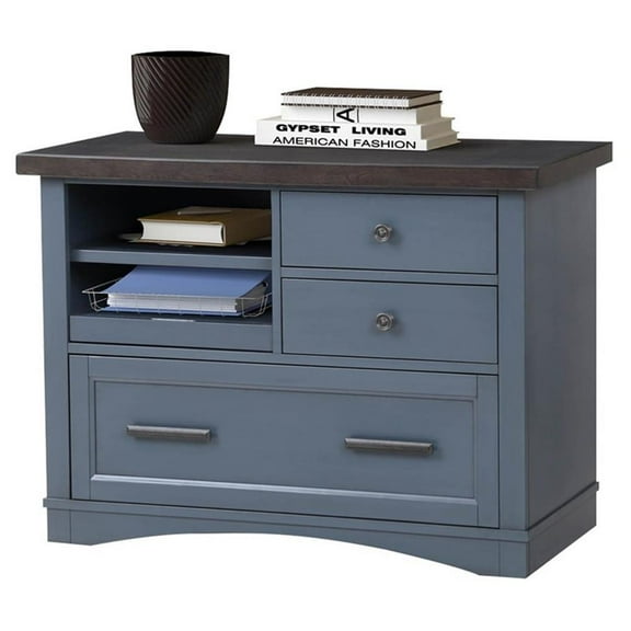 Pemberly Row Wood Functional File with Power Center in Denim