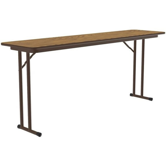 Pemberly Row Wood High Pressure Folding Seminar Table with Off-Set Leg in Oak