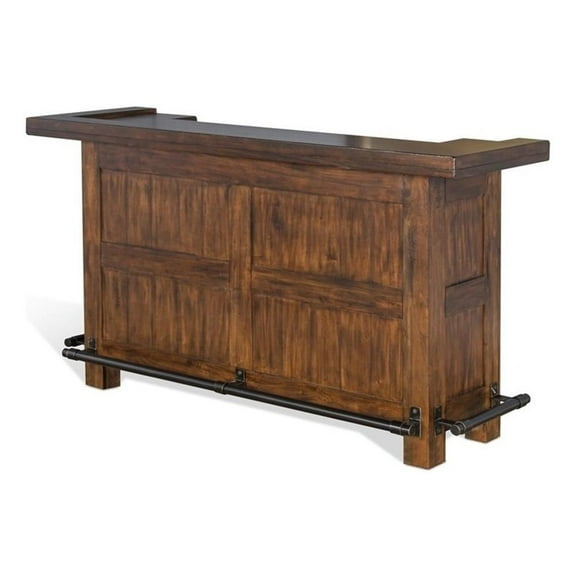 Pemberly Row Wood Home Bar with 2 Shelves and 3 Drawers in Brown