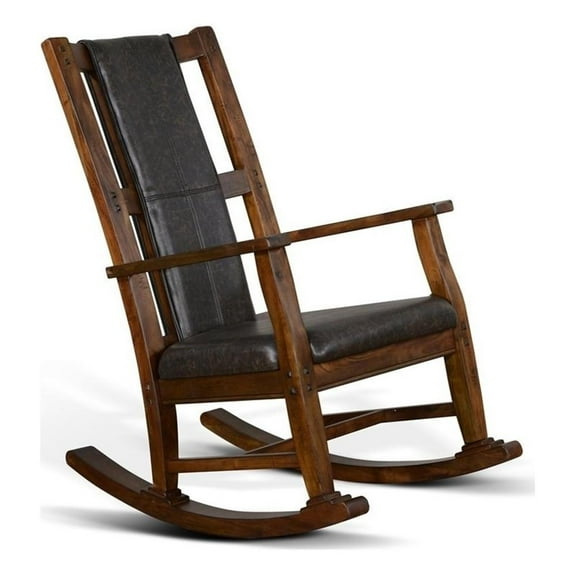 Pemberly Row Wood Indoor Rocking Chair in Brown with Cushion Seat & High Back