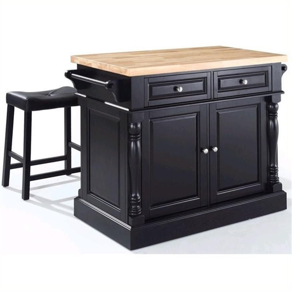 Pemberly Row Wood Kitchen Island with Saddle Stools in Black - Walmart.com