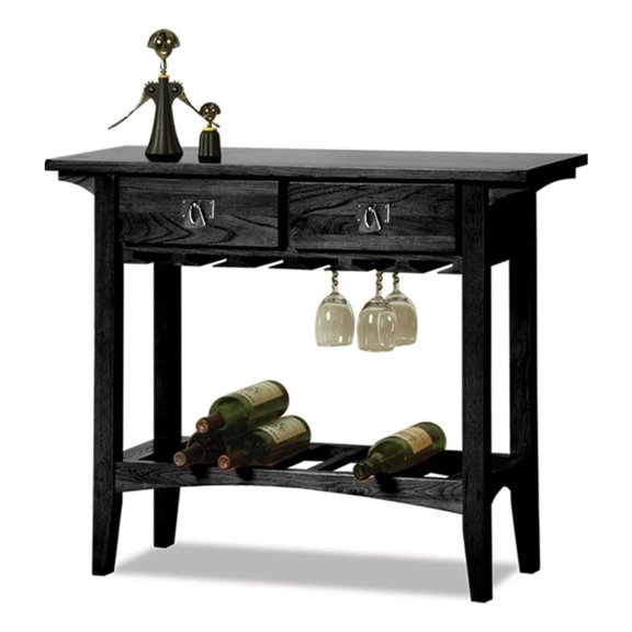 Pemberly Row Wood Mission Wine Stand with Storage Drawers in Black