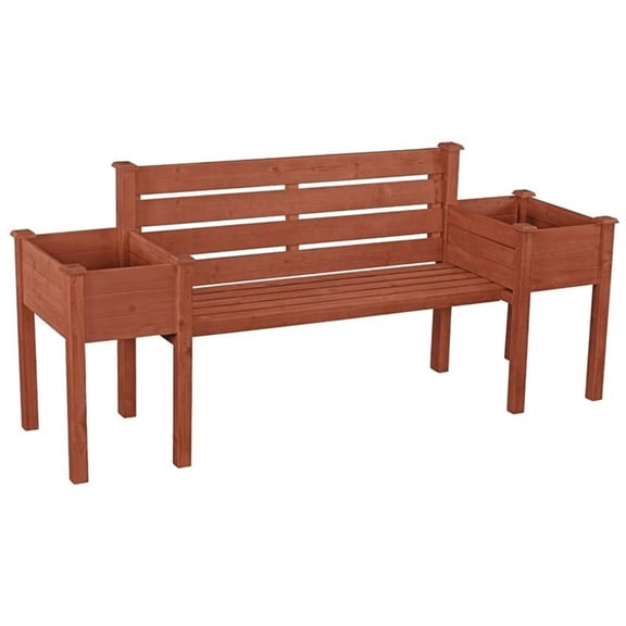Pemberly Row Wood Planter Bench with Slanted Back Rest in Medium Brown
