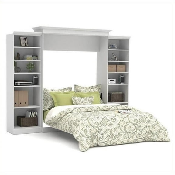 Pemberly Row Wood Queen Murphy Bed with 2 Closet Organizers in White