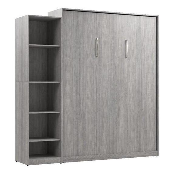 Pemberly Row Wood Queen Murphy Bed with Closet Organizer in Gray