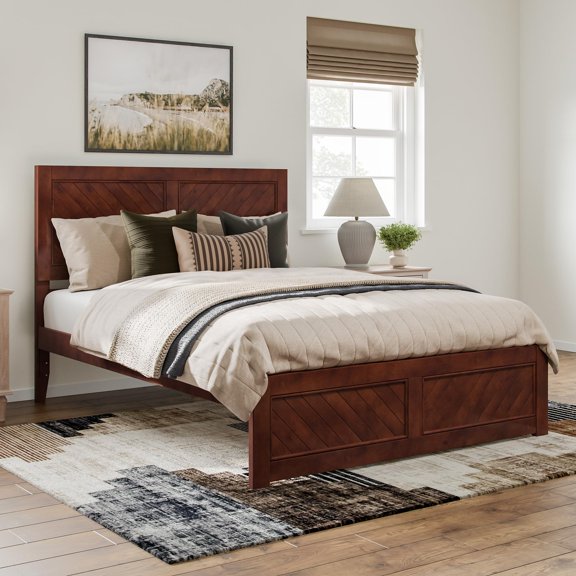 Pemberly Row Canyon Queen Wood Platform Bed with Matching Footboard in Walnut