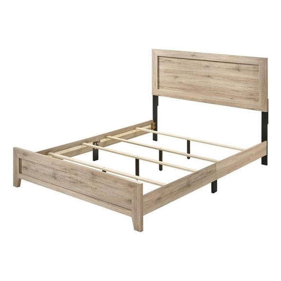 Pemberly Row Wood Rectangular Headboard Queen Panel Bed in Natural