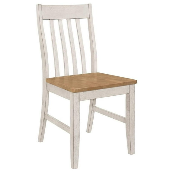 Pemberly Row Wood Slat Back Side Chair Natural and Rustic Off White (Set of 2)