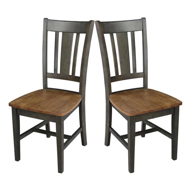 Pemberly Row Wood Splatback Chair - Set of 2 Chairs in Hickory / Washed Coal