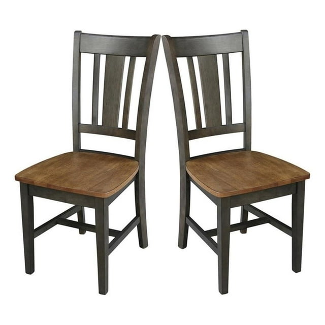 Pemberly Row Wood Splatback Chair - Set of 2 Chairs in Hickory / Washed Coal