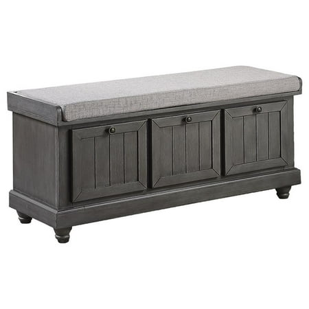 Pemberley Row Solid Wood Dark Gray Storage Bench Rectangular Interior Storage 44" Unassembled