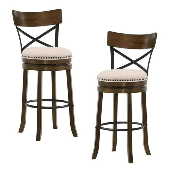 Pemberly Row Wood Swivel 29" Barstool in Live Edge Oak (Set of 2)