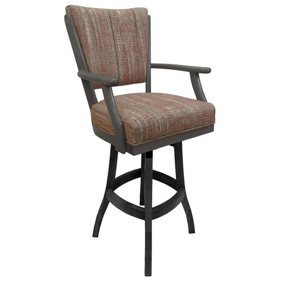 Pemberly Row Wood Swivel 30" Bar Stool with Arms in Red with Dark Gray