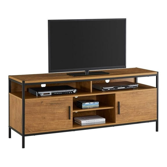 Pemberly Row Wood TV Media Stand for TVs up to 65" with Two Doors in Brown