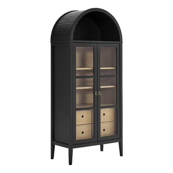 Pemberly Row Wood Tall Storage Display Cabinet in Black and Oak