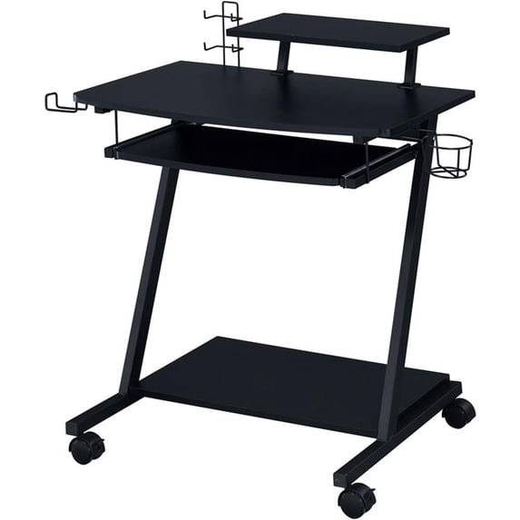Pemberly Row Wood Top Gaming Table with Metal Frame and Casters in Black