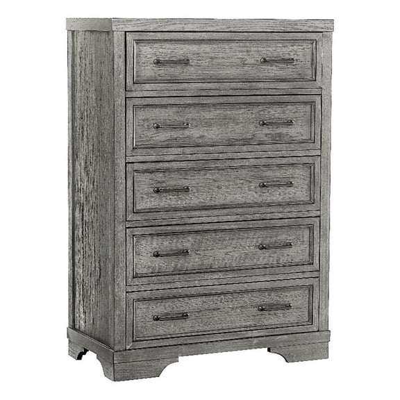 Pemberly Row Wood Traditional 5-Drawer Chest in Brushed Pewter