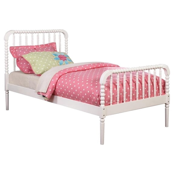 Pemberly Row Wood Twin Open Frame Spindle Bed in White Finish